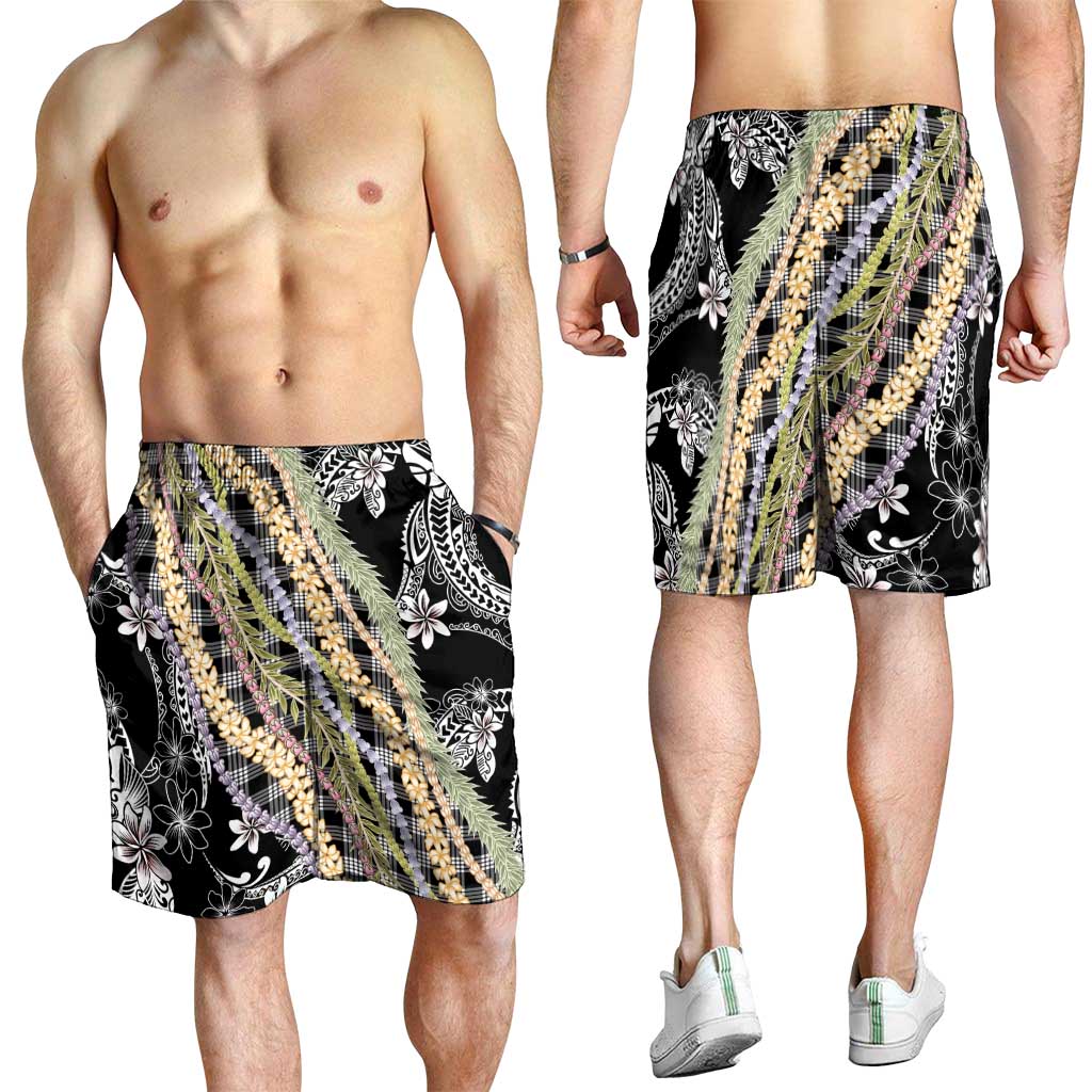 Black Palaka Hawaii Leis Shorts for Men Hawaiian-plaid Elegant Tropical Vibes - Polynesian Pride