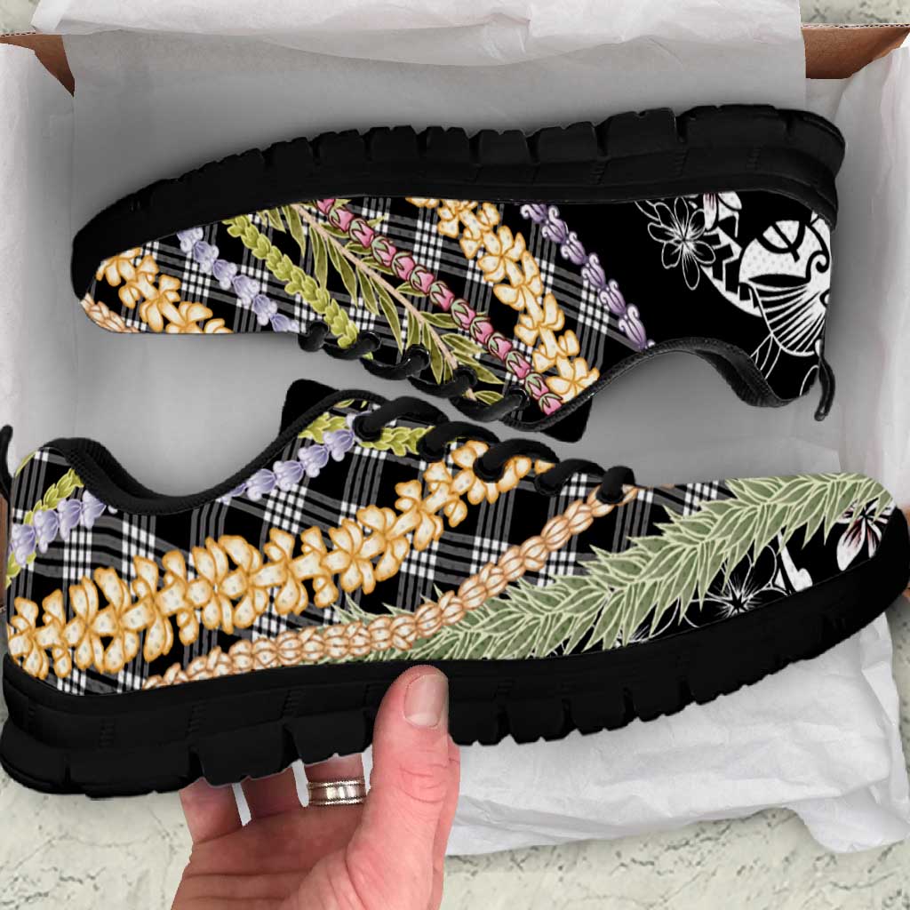 Black Palaka Hawaii Leis Sneakers Hawaiian-plaid Elegant Tropical Vibes