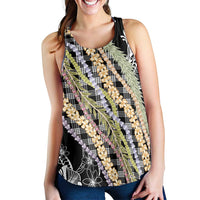 Black Palaka Hawaii Leis Women Racerback Tank Hawaiian-plaid Elegant Tropical Vibes - Polynesian Pride