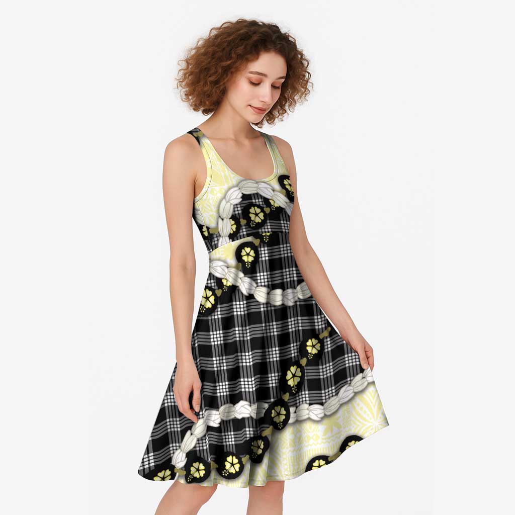 Black Palaka Hawaii Midi Dress Kukui Nut Pikake Lei Hawaiian Tapa Pattern - Polynesian Pride