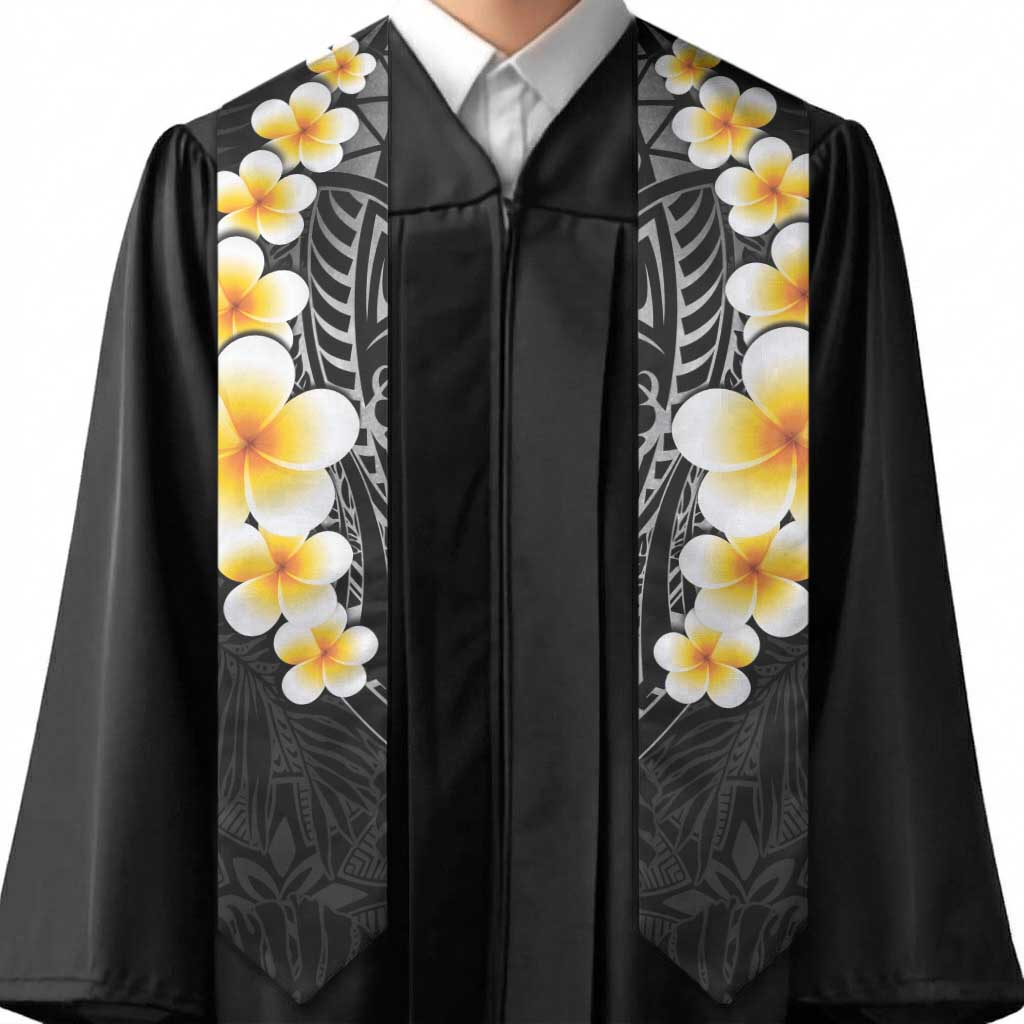 Black Polynesia Graduation Stole Plumeria Tropical Leaves With Galaxy Polynesian Art LT14 - Polynesian Pride