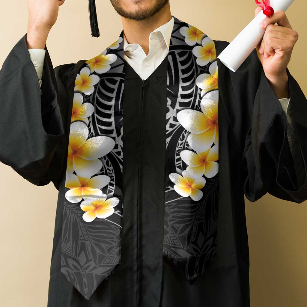 Black Polynesia Graduation Stole Plumeria Tropical Leaves With Galaxy Polynesian Art LT14 - Polynesian Pride