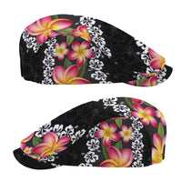 Black Polynesia Jeff Hat Plumeria With Hibiscus Pattern Tropical Vibes - Polynesian Pride