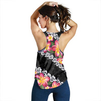 Black Polynesia Women Racerback Tank Plumeria With Hibiscus Pattern Tropical Vibes - Polynesian Pride