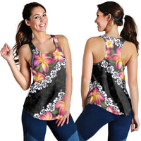 Black Polynesia Women Racerback Tank Plumeria With Hibiscus Pattern Tropical Vibes - Polynesian Pride