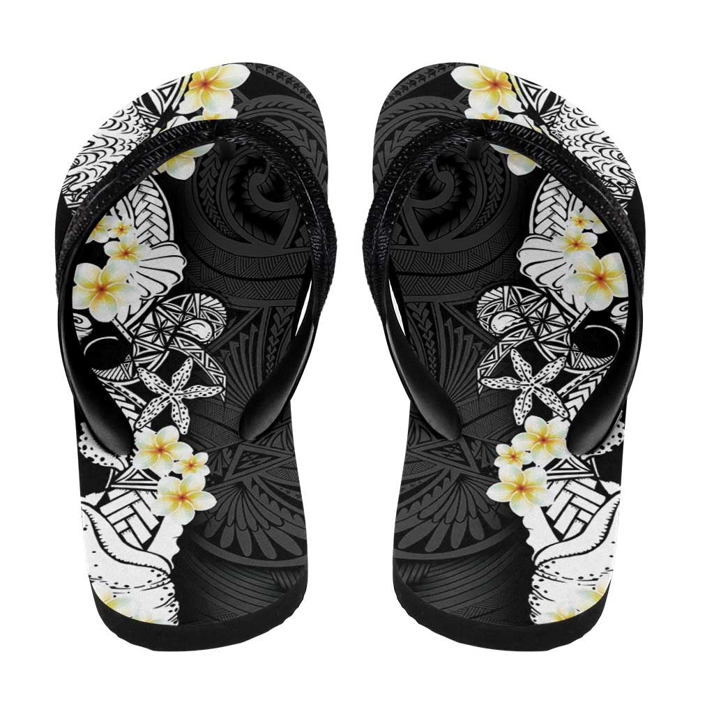 Black Samoa Tattoo Flip Flops Plumeria Samoan Ocean Tatau Pattern - Polynesian Pride