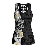 Black Samoa Tattoo Hollow Tank Top Plumeria Samoan Ocean Tatau Pattern - Polynesian Pride