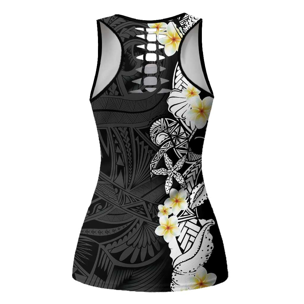 Black Samoa Tattoo Hollow Tank Top Plumeria Samoan Ocean Tatau Pattern - Polynesian Pride