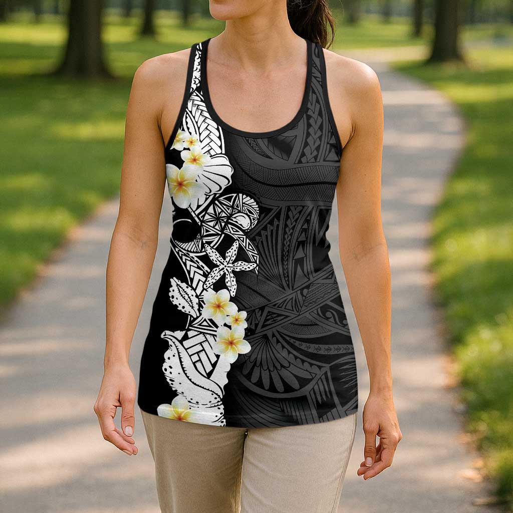Black Samoa Tattoo Hollow Tank Top Plumeria Samoan Ocean Tatau Pattern - Polynesian Pride