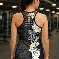 Black Samoa Tattoo Hollow Tank Top Plumeria Samoan Ocean Tatau Pattern - Polynesian Pride