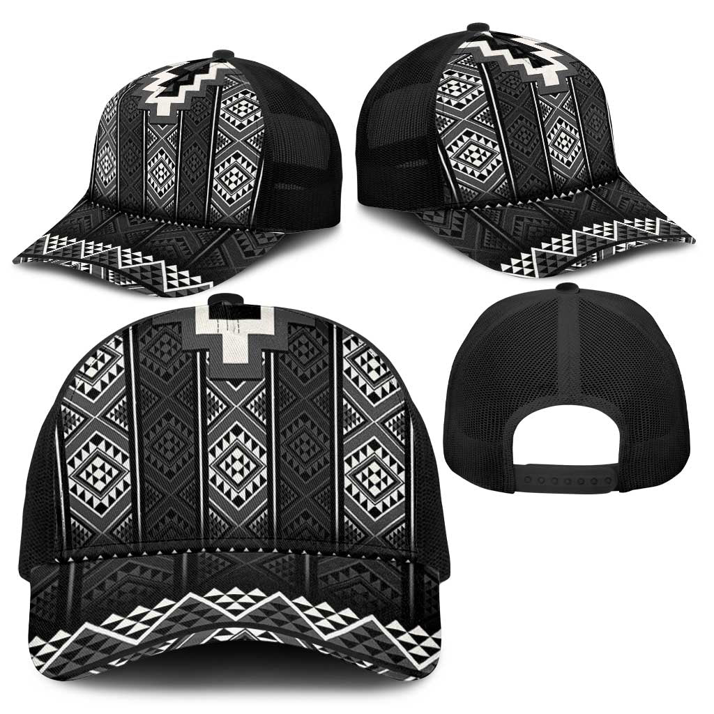 Black Taniko Aotearoa Baseball Net Cap Niho Taniwha Mix Poutama - Polynesian Pride