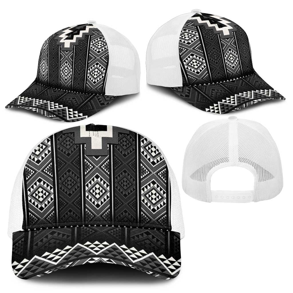 Black Taniko Aotearoa Baseball Net Cap Niho Taniwha Mix Poutama - Polynesian Pride
