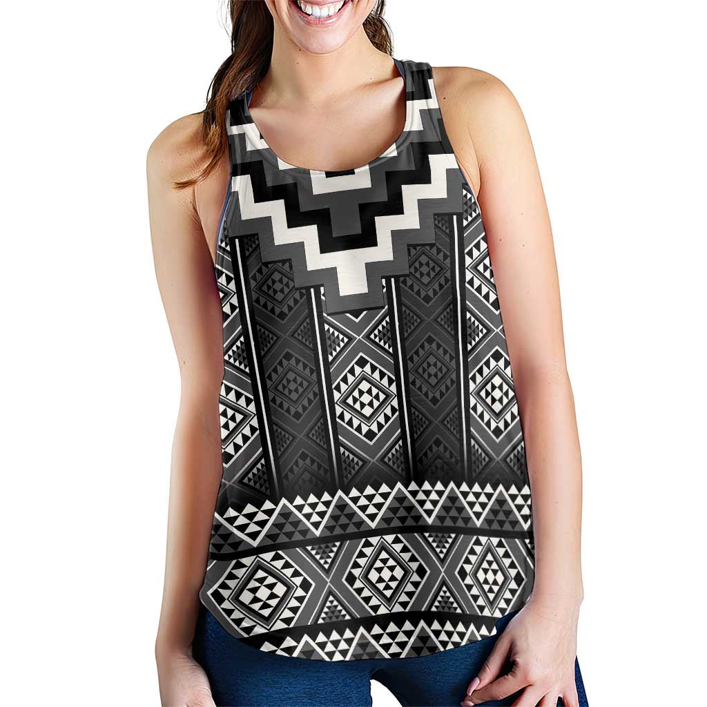 Black Taniko Aotearoa Women Racerback Tank Niho Taniwha Mix Poutama LT14