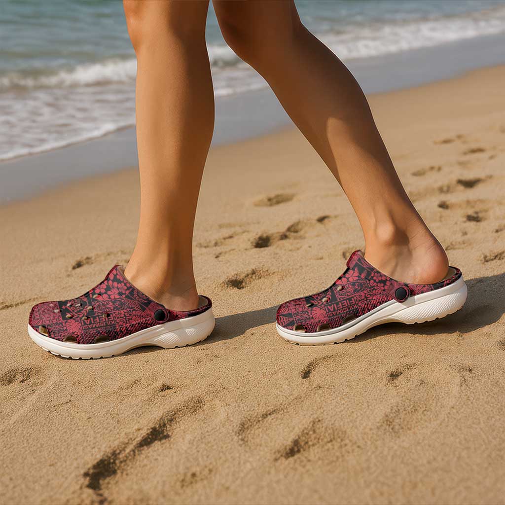 Black Tonga Kilisimasi Fiefia Clogs Shoes Pacific Patchwork Xmas Vibes - Polynesian Pride