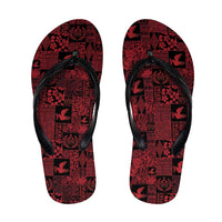 Black Tonga Kilisimasi Fiefia Flip Flops Pacific Patchwork Xmas Vibes - Polynesian Pride