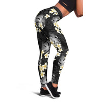 Black Tropical Hawaii Leggings Seamless Monstera Plumeria Hawaiian Pattern - Polynesian Pride