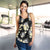 Black Tropical Hawaii Women Racerback Tank Seamless Monstera Plumeria Hawaiian Pattern - Polynesian Pride