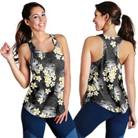 Black Tropical Hawaii Women Racerback Tank Seamless Monstera Plumeria Hawaiian Pattern - Polynesian Pride