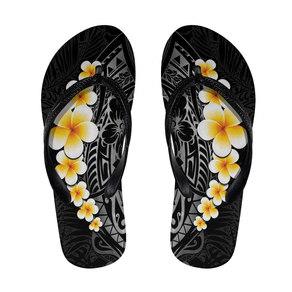Black Tropical Plumeria Galaxy Polynesian Art Flip Flops - Polynesian Pride