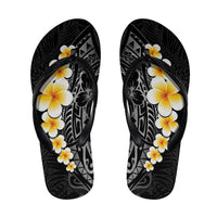 Black Tropical Plumeria Galaxy Polynesian Art Flip Flops - Polynesian Pride