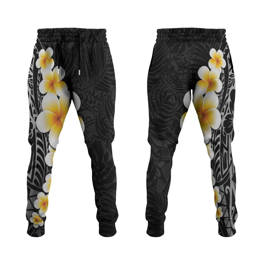 Black Tropical Plumeria With Galaxy Polynesian Art Jogger Pants - Polynesian Pride