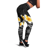 Black Tropical Plumeria With Galaxy Polynesian Art Leggings - Polynesian Pride