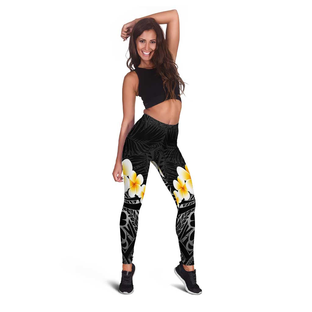 Black Tropical Plumeria With Galaxy Polynesian Art Leggings - Polynesian Pride
