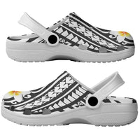 Black Vintage Tonga Ngatu Pattern With Plumeria Clogs Shoes - Polynesian Pride