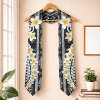 Black Vintage Tonga Ngatu Pattern With Plumeria Graduation Stole