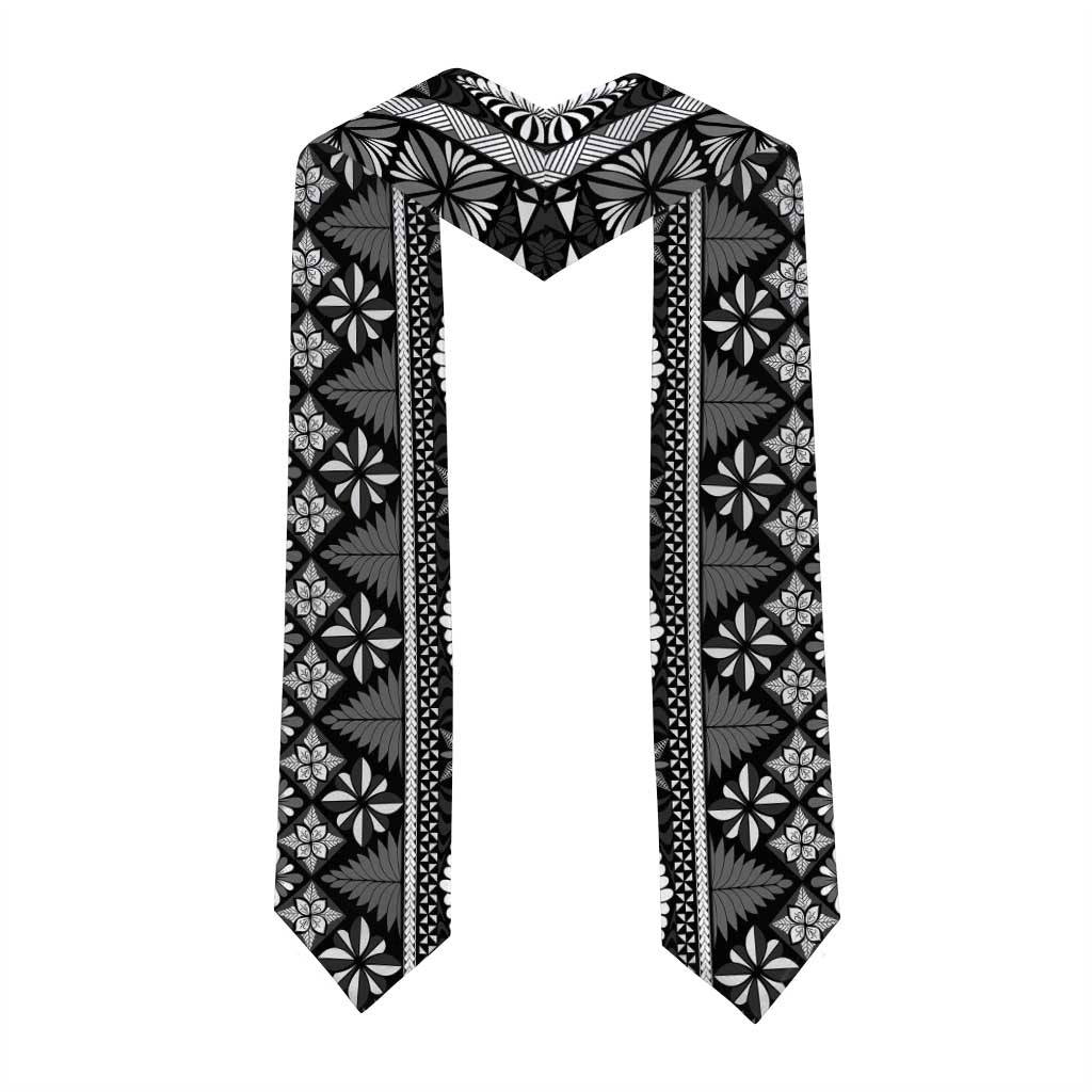 Black Vintage Tonga Ngatu Pattern With Plumeria Graduation Stole