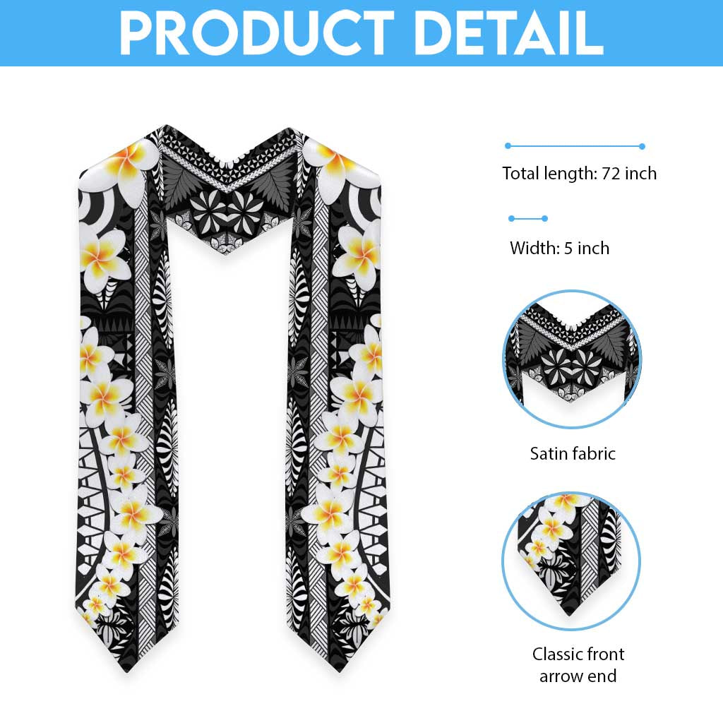 Black Vintage Tonga Ngatu Pattern With Plumeria Graduation Stole