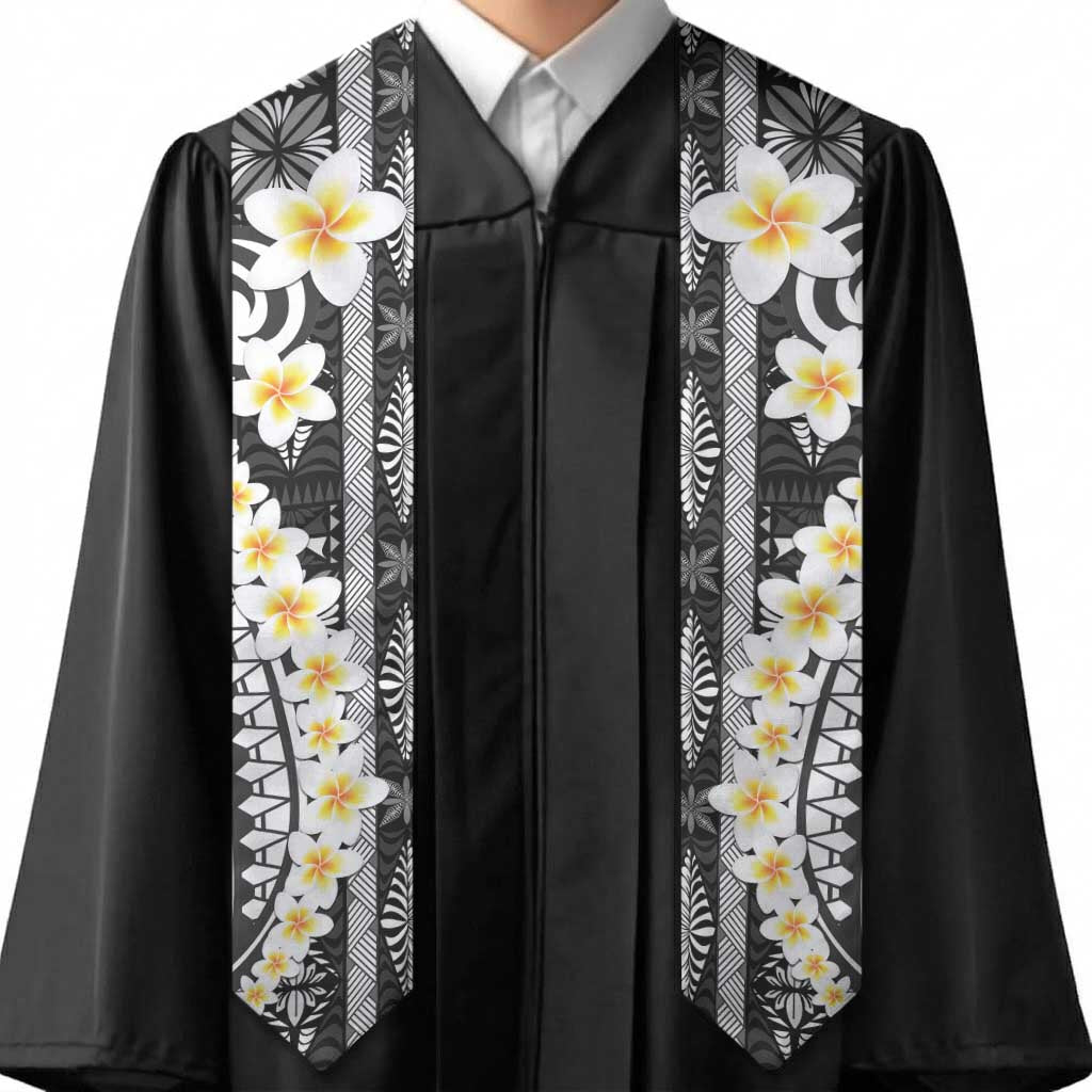 Black Vintage Tonga Ngatu Pattern With Plumeria Graduation Stole