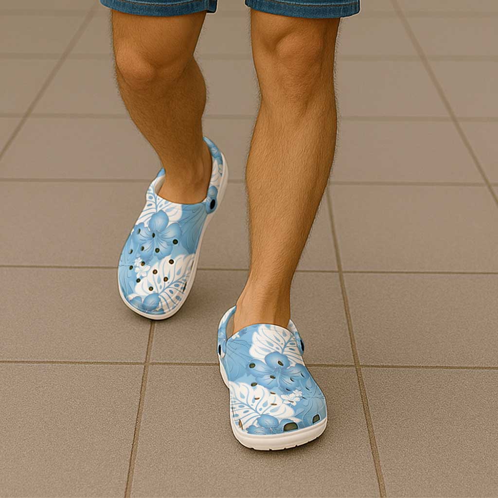 monstera shoes Blue Aloha Hawaii Clogs Shoes Monstera Hibiscus Plumeria Seamless Vibes