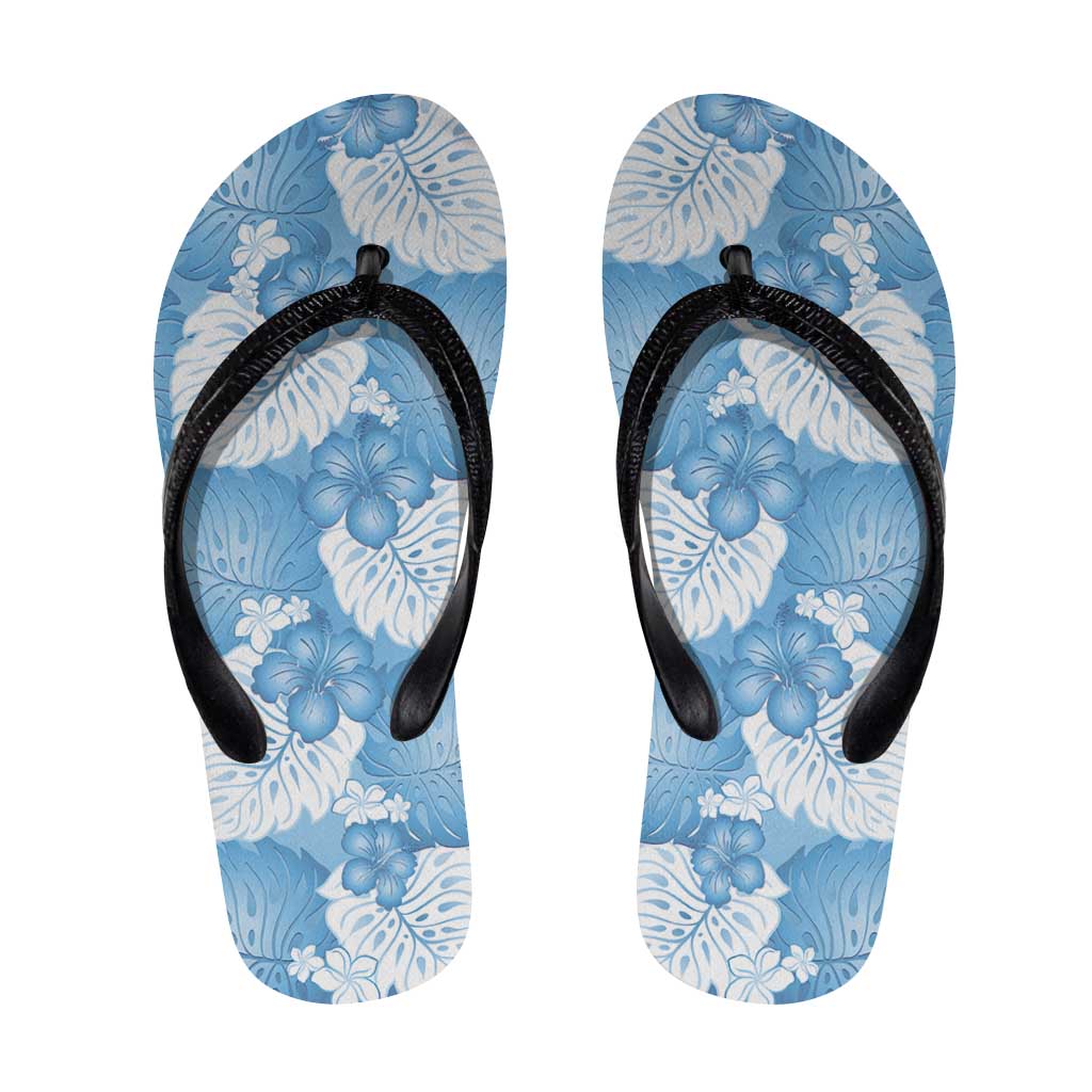 Blue Aloha Hawaii Flip Flops Monstera Hibiscus Plumeria Seamless Vibes - Polynesian Pride