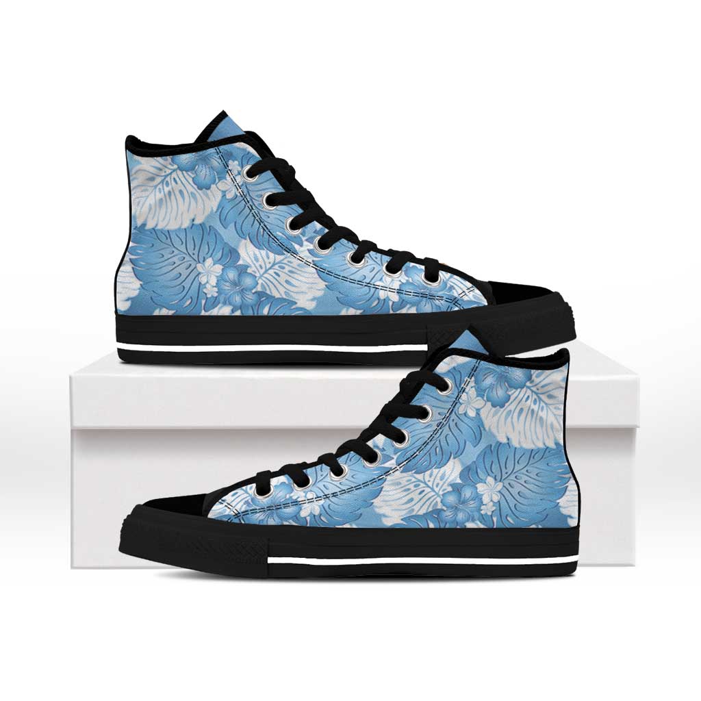 Blue Aloha Hawaii High Top Shoes Monstera Hibiscus Plumeria Seamless Vibes - Polynesian Pride
