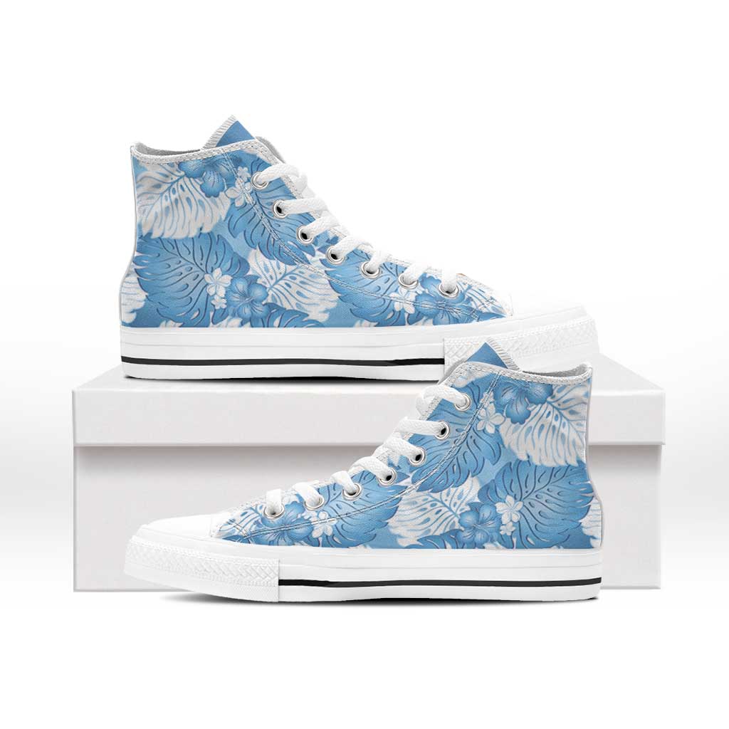 Blue Aloha Hawaii High Top Shoes Monstera Hibiscus Plumeria Seamless Vibes - Polynesian Pride