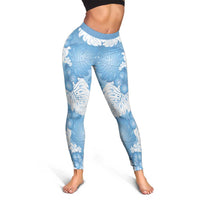 Blue Aloha Hawaii Leggings Monstera Hibiscus Plumeria Seamless Vibes - Polynesian Pride
