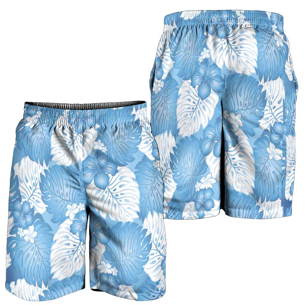Blue Aloha Hawaii Shorts for Men Monstera Hibiscus Plumeria Seamless Vibes - Polynesian Pride