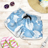 Blue Aloha Hawaii Shorts for Women Monstera Hibiscus Plumeria Seamless Vibes LT14 Blue - Polynesian Pride
