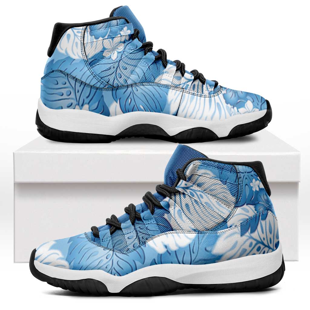 Blue Aloha Hawaii Sneakers J11 Monstera Hibiscus Plumeria Seamless Vibes LT14 Blue - Polynesian Pride