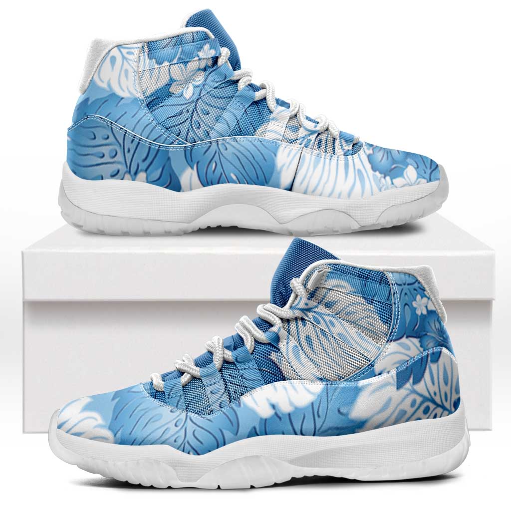 Blue Aloha Hawaii Sneakers J11 Monstera Hibiscus Plumeria Seamless Vibes LT14 Blue - Polynesian Pride
