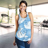 Blue Aloha Hawaii Women Racerback Tank Monstera Hibiscus Plumeria Seamless Vibes - Polynesian Pride