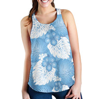 Blue Aloha Hawaii Women Racerback Tank Monstera Hibiscus Plumeria Seamless Vibes - Polynesian Pride