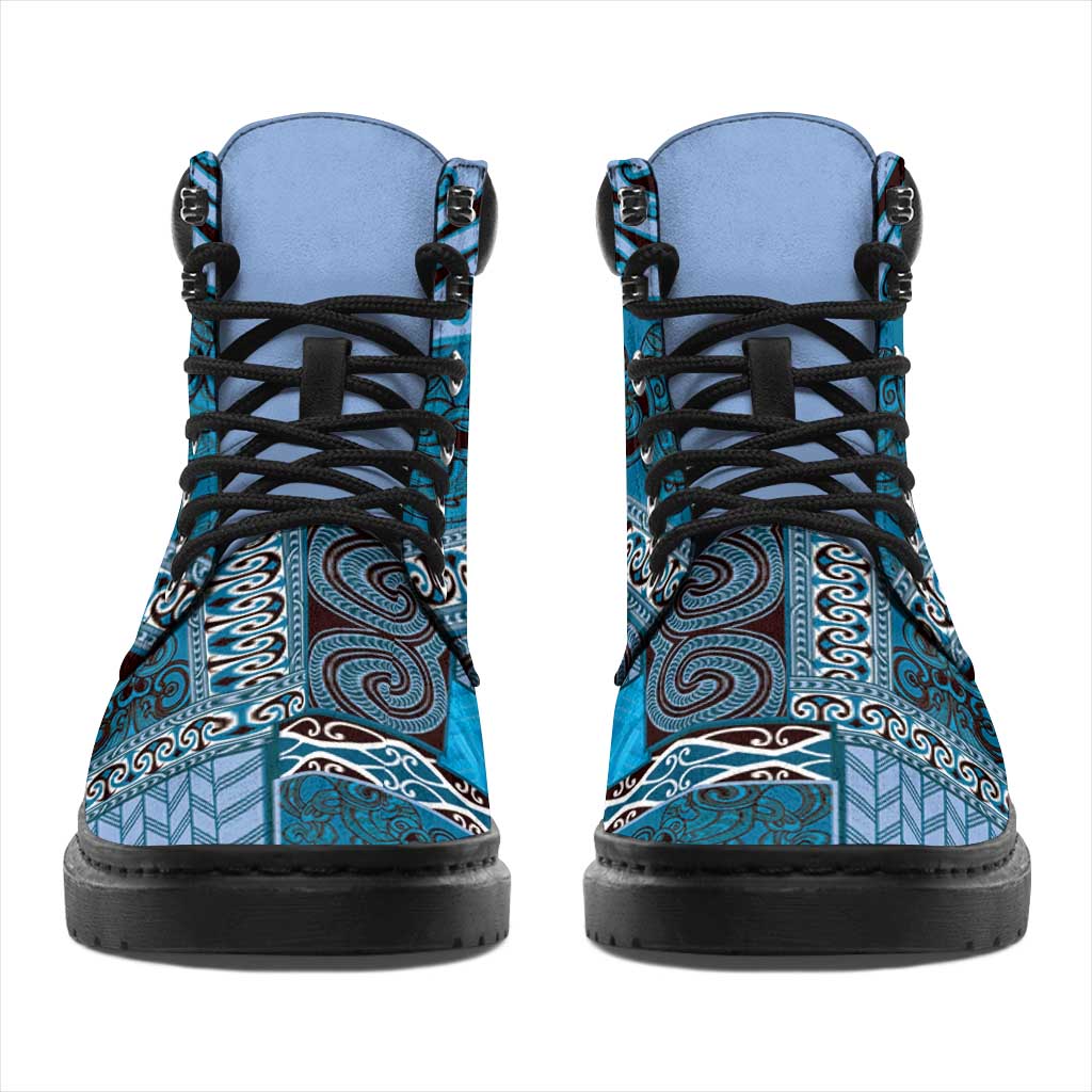 Blue Aotearoa Kowhaiwhai Pattern All Season Boots NZ Maori Quilt Style - Polynesian Pride