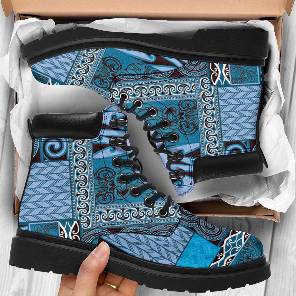 Blue Aotearoa Kowhaiwhai Pattern All Season Boots NZ Maori Quilt Style - Polynesian Pride