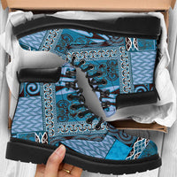 Blue Aotearoa Kowhaiwhai Pattern All Season Boots NZ Maori Quilt Style - Polynesian Pride