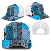 Blue Aotearoa Kowhaiwhai Pattern Baseball Net Cap NZ Maori Quilt Style - Polynesian Pride