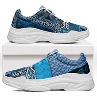 Blue Aotearoa Kowhaiwhai Pattern Chunky Sneakers NZ Maori Quilt Style - Polynesian Pride