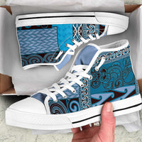 Blue Aotearoa Kowhaiwhai Pattern High Top Shoes NZ Maori Quilt Style - Polynesian Pride