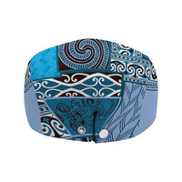 Blue Aotearoa Kowhaiwhai Pattern Jeff Hat NZ Maori Quilt Style - Polynesian Pride
